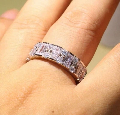 Anello Uomo Eternità Diamante Simulato Taglio Baguette Tondo 2Ct Argento... - Immagine 1 di 4