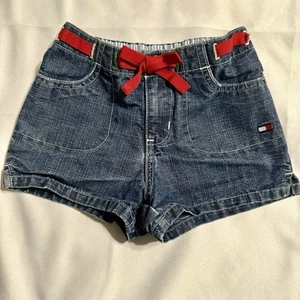Vintage Tommy Hilfiger Girls 4T Toddler Denim Shorts Red Bow Y2K Jean 2002 - Picture 1 of 10