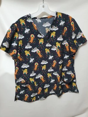 Scrub Top Women size L Rainbow Cat Photos - Image 1 of 4