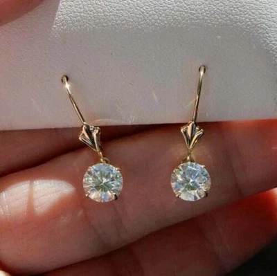 4Ct Round Cut Lab-Created Diamond Drop/Dangle Earrings 14k Yellow Gold Plated - Image 1 of 4