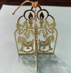 Vintage Danbury Mint 1987 Gold Christmas Ornament 3D Candles and Rocking Horses - Picture 1 of 5