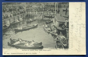 Canoes at Leschi Park Lake Washington Seattle wa postmarked 1906 old postcard - Picture 1 of 2