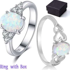Silver White Lab Opal Love Heart Cutout Promise Jewelry Ring Sterling Size 6-10 - Picture 1 of 15