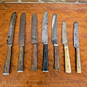 Antique Civil War Era Knives Steel Wood Antler Handle Lot Of 7 - Picture 1 of 8