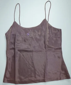 *NWT* MECHYS WOMENS LADIES BROWN EMBELLISHED SATIN TANK TOP SIZE MEDIUM M80 - Picture 1 of 2
