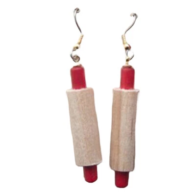 Retro Wood ROLLING PIN Funky EARRINGS Kitchen Bakery Chef Charms Novelty Jewelry - Image 1 of 2