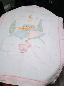 Vintage Embroidered Baby Blanket 43"x23" - Picture 1 of 4