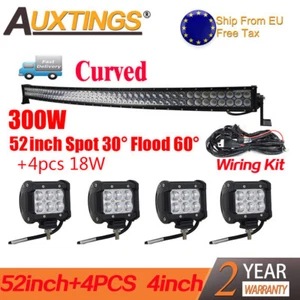 52Inch 300W LED Curved Combo Work Light Bar Offroad Truck+4pcs 18W Work Light EU - Imagen 1 de 11