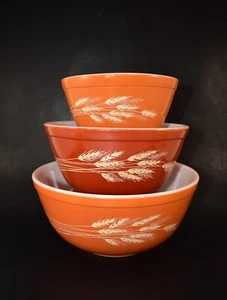 VINTAGE 1970'S AUTUMN HARVEST 3-PC NESTING MIXING BOWLS 401, 402, 403 - Picture 1 of 8