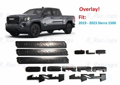 Superposición 7PCS Negro mate Sierra Elevation 4x4 SLE Emblema 2019-2024 Sierra 1500 Foto 1 de 4