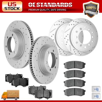 Front Rear Drilled Disc Rotors Ceramic Brake Pads for Lexus GX460 Toyota 4Runner Foto 1 de 4