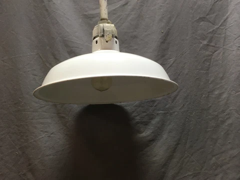 Vtg Industrial Gas Station White Porcelain Pan Light Fixture 14" Hubbell 196-20E Cover