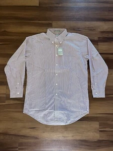 NWT Stafford Pinpoint Oxford Button Down Dress Shirt Red Striped Mens Size 16-33 - Imagen 1 de 15