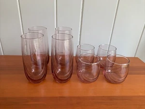 Vintage Lenox Libbey ? Swag Art Deco Drinking Glasses Tall Short Set of 8 Purple - Picture 1 of 7