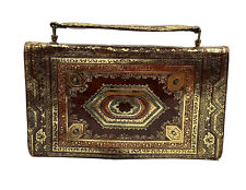 Vintage Brown Leather Gold Florentine Style Handbag Clutch Purse