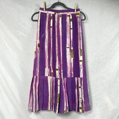 Handmade Tiered Midi Skirt Sz Small Painted Artsy Boho Bohemian Purple Pleated - Image 1 of 4