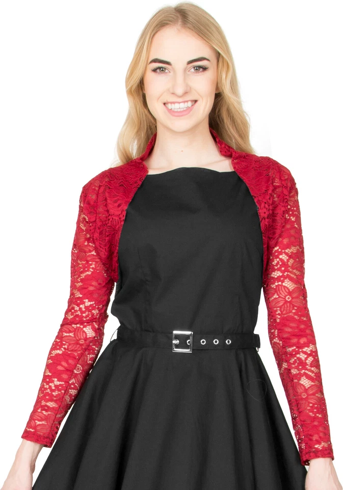 Women's Floral Lace Long Sleeve Wedding Bridesmaid Prom Open Bolero Shrug Top - Image 1 of 1