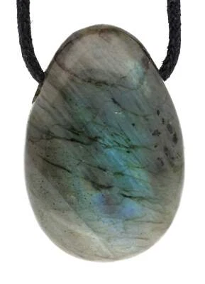 Labradorit Tropfenanhänger mit Baumwollband gebohrt | Edelstein Schmuck - Bild 1 von 4