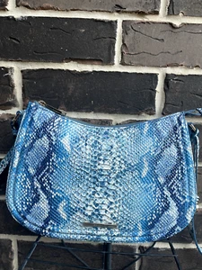 NWT BRAHMIN Shayna Crossbody Leather JOYFUL OCEAN GROVE Leather snake blue white - Picture 1 of 3