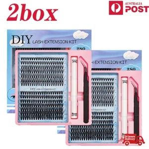Twin Packs: Home DIY Eyelashes extension Kit 60D/80D Clusters Bond&Seal&Tweezers - Picture 1 of 6