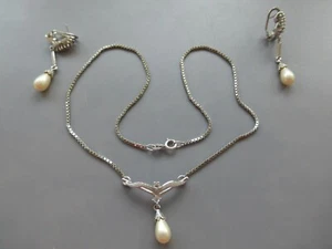 parure tbé 12gr perles Majorque argent rhodié poinçons chaîne 40cm,et b.oreilles - Foto 1 di 10