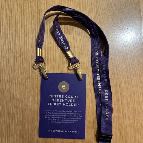 2022 Wimbledon Centre Court Debenture Pass and Lanyard Cover