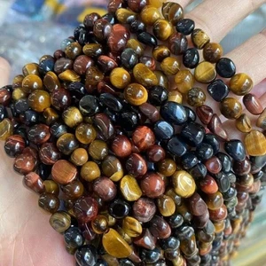 6x8 mm Echte Natürliche Unregelmäßige Glatte Kiesel Nugget Bunt Tigerauge Perlen - Bild 1 von 6