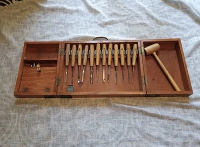 Vintage Wood Carving Tool Set with Mallet | 12-Piece Japanese Style Chisel Set - Image 1 of 4