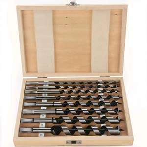 Auger Drill Bit Set 8 Piece (6mm to 20mm) Carbon Steel Hex in Wooden Hard Case - Picture 1 of 2