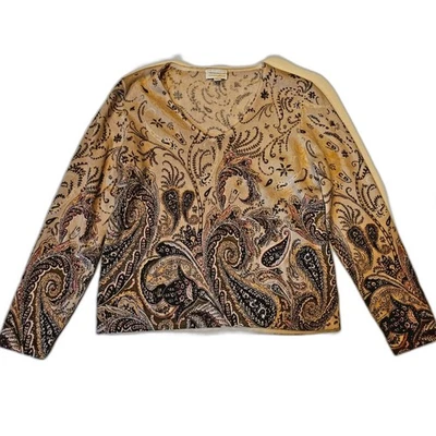 Suéter Charter Club Cashmere Estampa Paisley Decote V Feminino Tamanho G Academia - Imagem 1 de 4