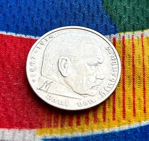 1936 G 2 Mark German Silver WWII 3rd Reich  Reichsmark Coin Damaged on Face - Picture 1 of 2