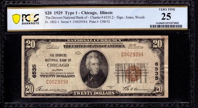 1929 $10 DROVERS NATIONAL BANK NOTE CURRENCY CHICAGO ILLINOIS PCGS B VF 25 - Image 1 of 2