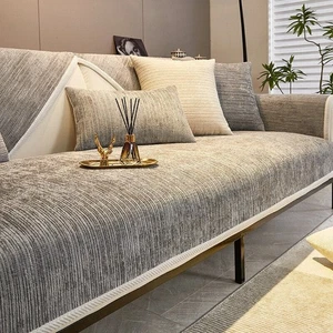 Simple Striped Chenille Anti-scratch Couch Cover,Funny Fuzzy Non-Slip Sofa Cover - Picture 1 of 10