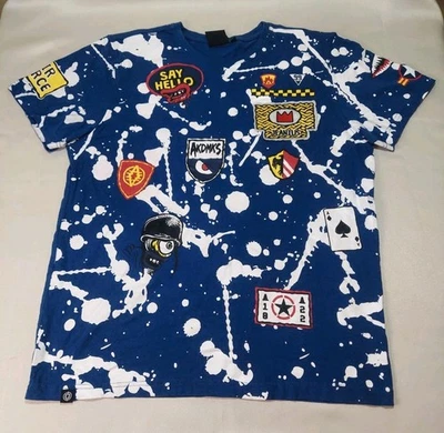 Vintage Men's Akademiks Jeanius "Say Hello" graffiti t-shirt.  size Large Blue - Image 1 of 4