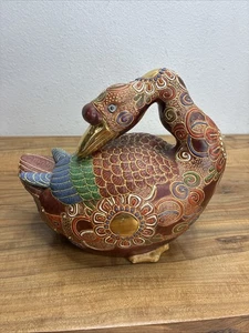 RARE~Vintage~SATSUMA~Moriage~HEAVILY DECORATED~Figural~GOOSE~Gold~SIGNED~Japan - Picture 1 of 8