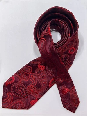 Corbata de seda HUGO BOSS patrón de pañuelo de cachemira hecha en Italia roja Foto 1 de 4