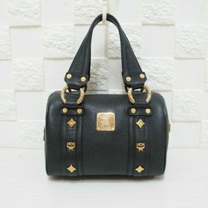 100% Authentic MCM Visetos Black Leather Small Boston Handbag