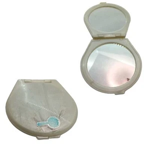 Vintage 1950er Damen kompakter Doppelspiegel weiß dreifache Vergrößerung 4" x 4,5" - Bild 1 von 5