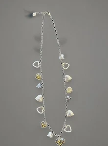 Betsey Johnson Multi Heart Charms Gold Tone Necklace 15 1/2”Vintage Ships Free - Picture 1 of 3