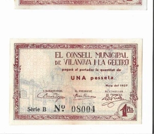 ESPAÑA LOCAL: 1 PESETA VILANOVA (CATALUÑA). AÑO 1937. MBC+. SERIE B.ENVIO GRATIS - Foto 1 di 2