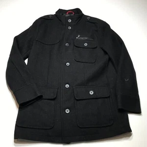 Alfani Fitted Coat Jacket Mens Size M Black Button Front Wool Blend Pockets - Picture 1 of 14