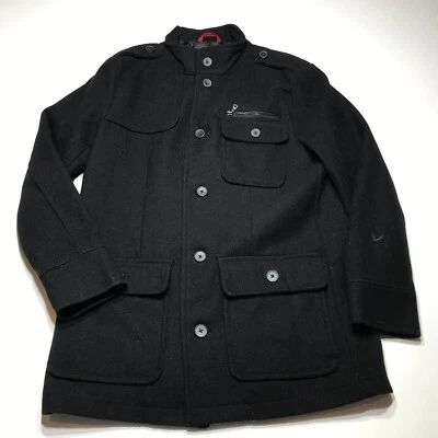 Alfani Fitted Coat Jacket Mens Size M Black Button Front Wool Blend Pockets - Image 1 of 4