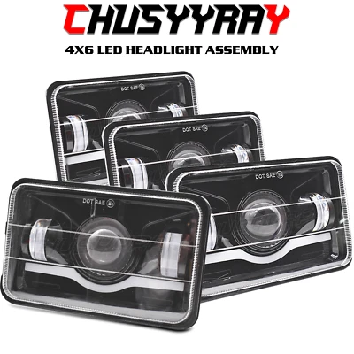 Fits Kenworth W900 T800 Peterbilt 357 379 378 4pcs 4x6" LED Headlights Hi/Lo DRL - Image 1 of 4