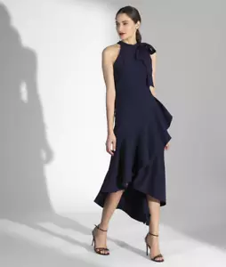 Shoshanna Midnight Crepe Relia Maxi Dress Womens Size 2 Navy 2019 NEW + Tag $615 - Picture 1 of 13