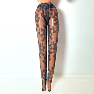 Barbie oder Clone Puppe Spitzenstrumpfhose Vintage schwarz Blumen Leggings - Bild 1 von 6