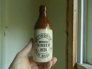 HEYWORTH BIRRA ALLO ZENZERO NUOVA BEDFORD 1890s STONEWARE BOTTIGLIA MASSA - Foto 1 di 6