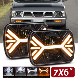 For Mazda B2200 B2000 B2600 RX-7 Pair Black 7X6" 5X7" LED Headlights Hi/Low Beam - Picture 1 of 13