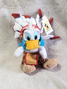 Bolsa de frijoles de felpa vintage Disneyland Frontierland Donald Duck indio 8" nueva con etiquetas - Imagen 1 de 11