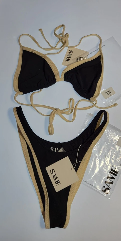 MISMO Conjunto de Bikini de Natación Los Angeles 2 Piezas Top Triángulo XL Parte Inferior de cintura alta L Negro Foto 1 de 4