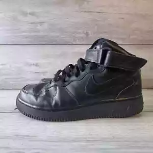 Nike AF1 Triple Black Boots Lace Up Mid '07 Trainers Air Force 1 UK 10 School - Picture 1 of 12